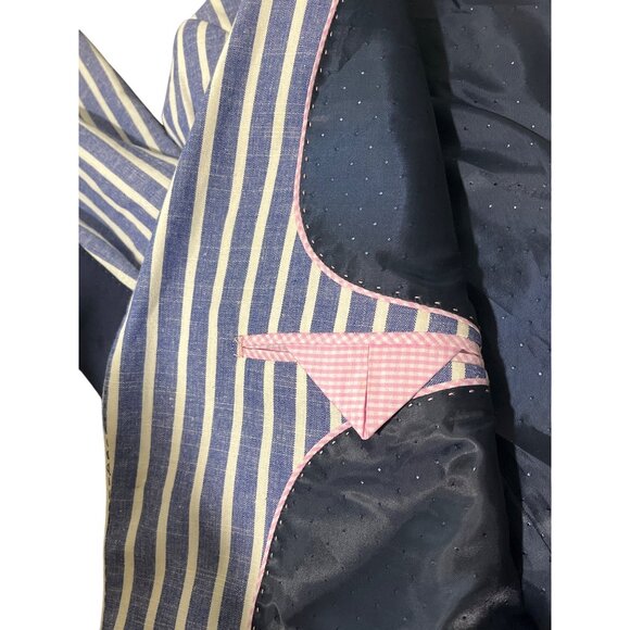 Elie Balleh Mens Blazer Jacket Milano Italy Blue White Stripe Elbow-Patch Size M - Picture 6 of 9
